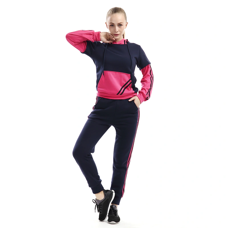 Full Length And Sleeve Loose Casual Contrast Color Woman Fitness Suit