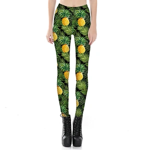 Fashion Sexy Women Black Fruit Pineapple  Digital Printing Leggings