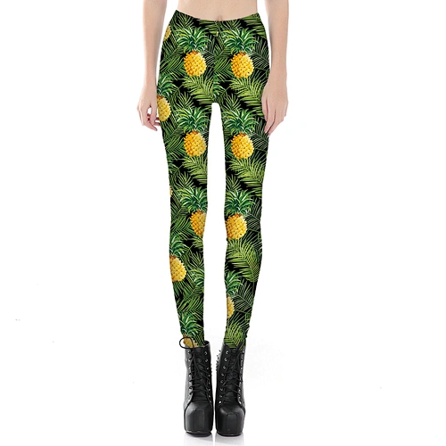 Fashion Sexy Women Black Fruit Pineapple  Digital Printing Leggings