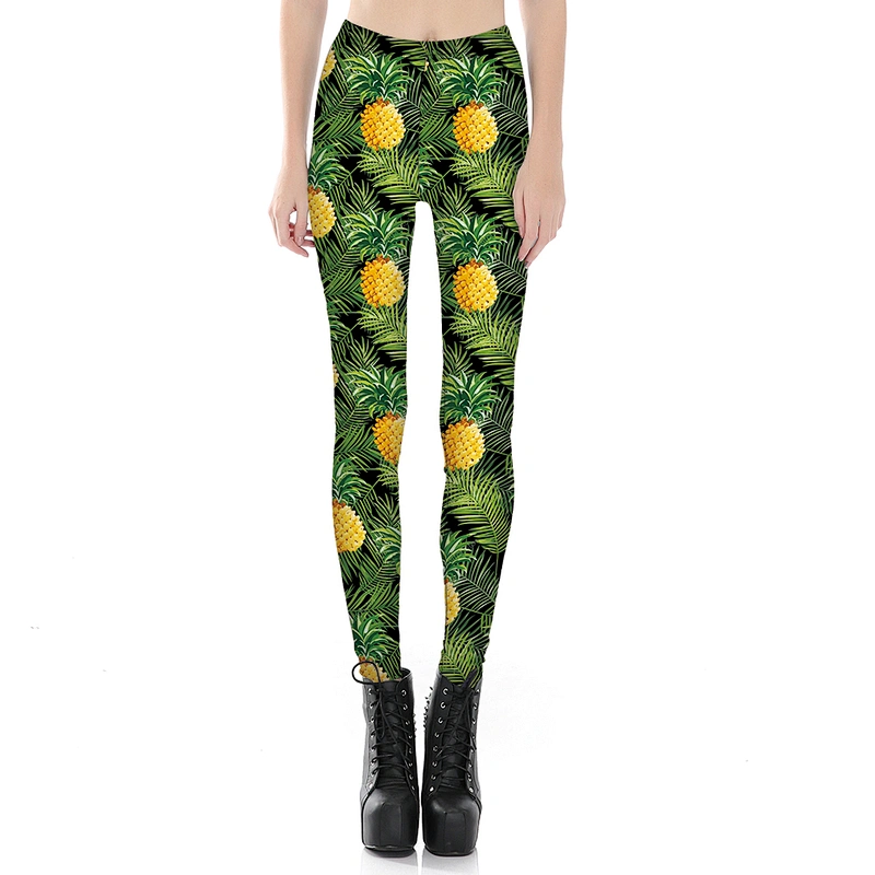 Fashion Sexy Women Black Fruit Pineapple  Digital Printing Leggings
