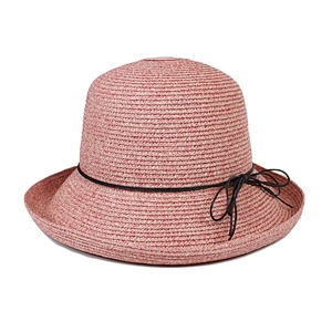 Summer Foldable Casual Straw Beach Hat With Leather Cord Bow