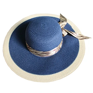 Ladies fashion summer straw sun hat, Striped wide brim straw hat, Beach hat