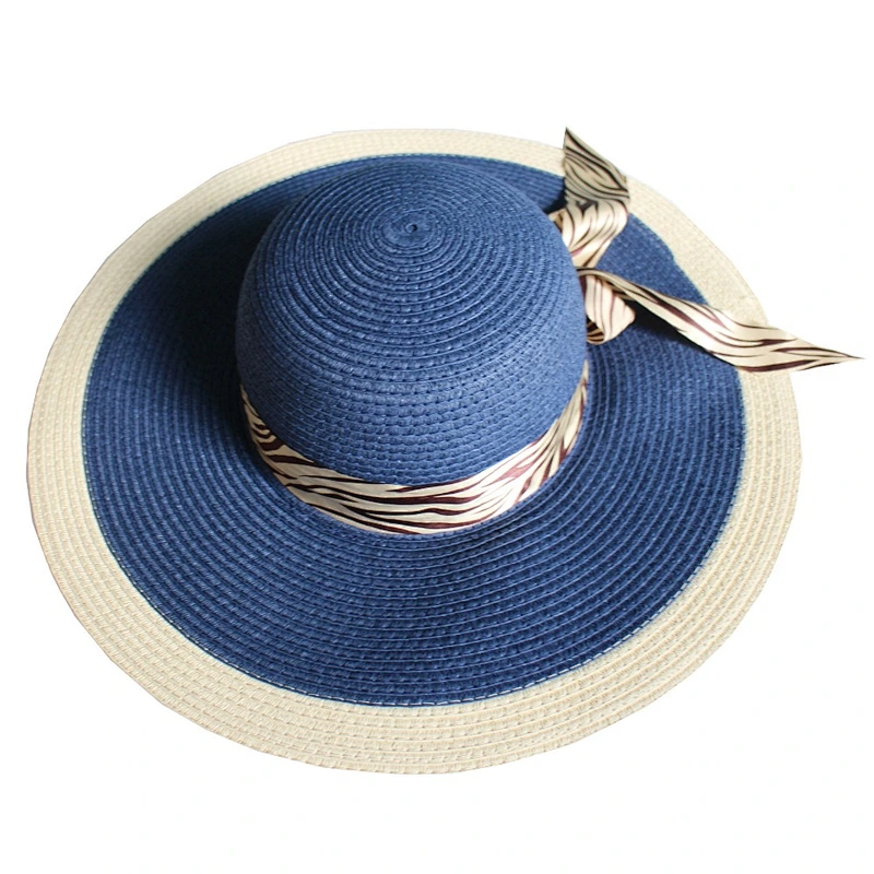 Ladies fashion summer straw sun hat, Striped wide brim straw hat, Beach hat