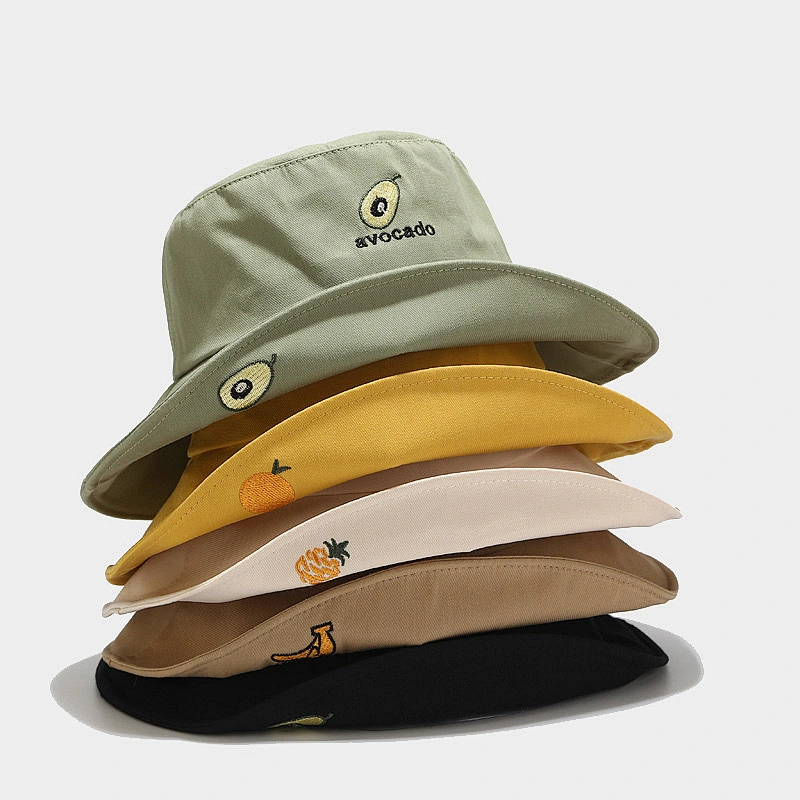 Ladies Fashion Custom Design Cheap 100% Polyester W embroided fruit Bucket Hat