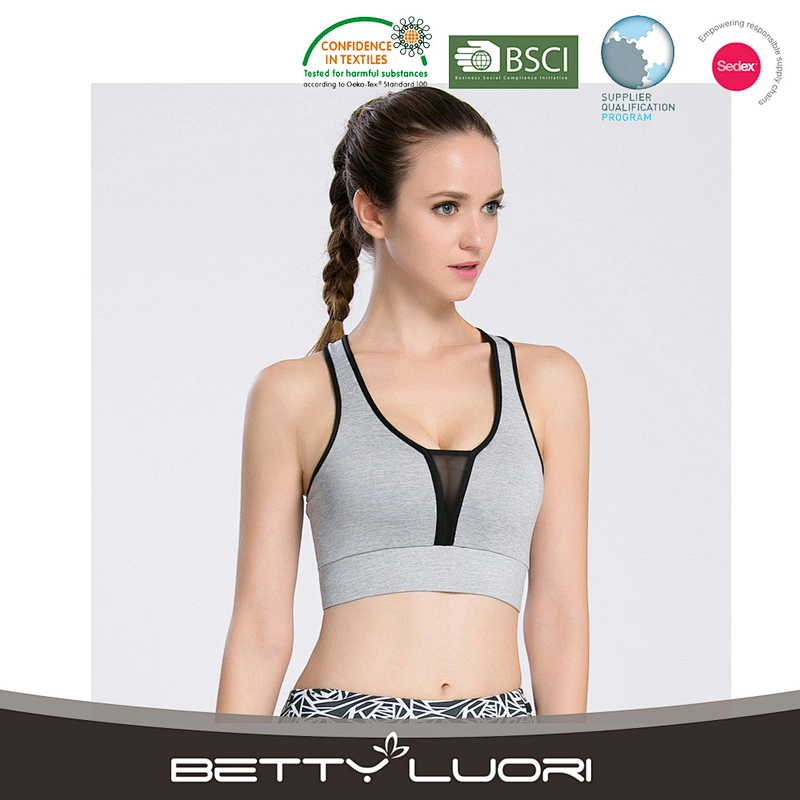 Ladies flexible cheap polyester sport yoga vest elastic mesh insert bar
