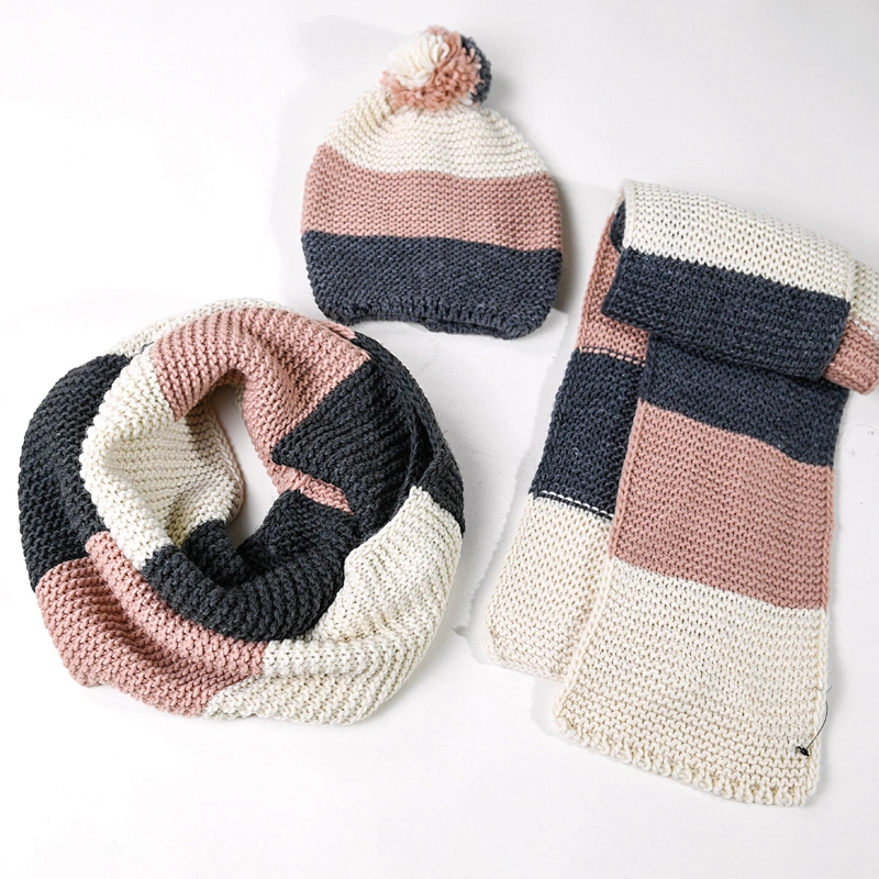 Popular Winter acrylic knitted scarf and hat set