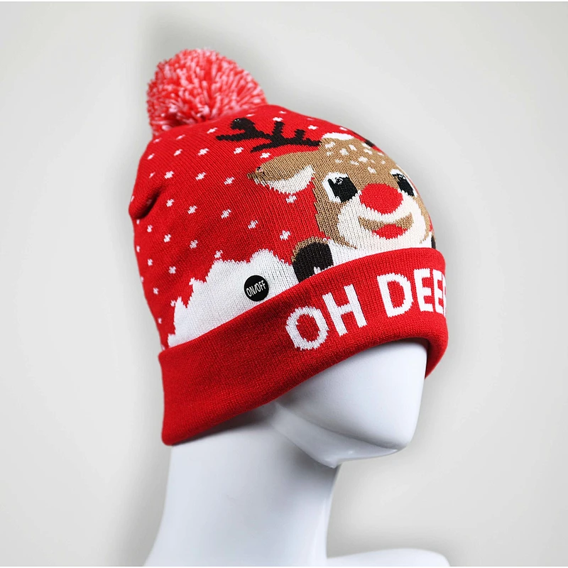 Wholesale Led Lighted Christmas Knit Beanie hat With Pom