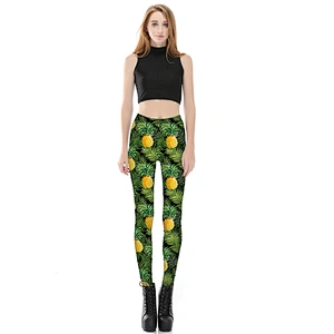 Fashion Sexy Women Black Fruit Pineapple  Digital Printing Leggings