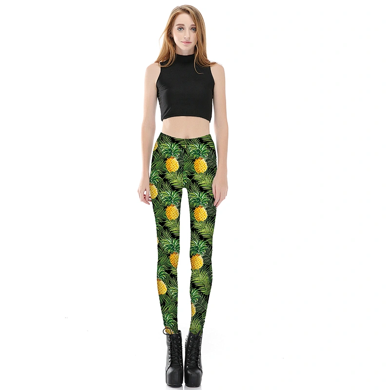 Fashion Sexy Women Black Fruit Pineapple  Digital Printing Leggings