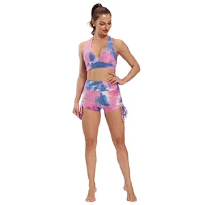 Women's Workout Yoga Shorts, High Waisted Tie Dye Scrunch Booty Shorts Ruched Butt Lift Athletic Running Shorts