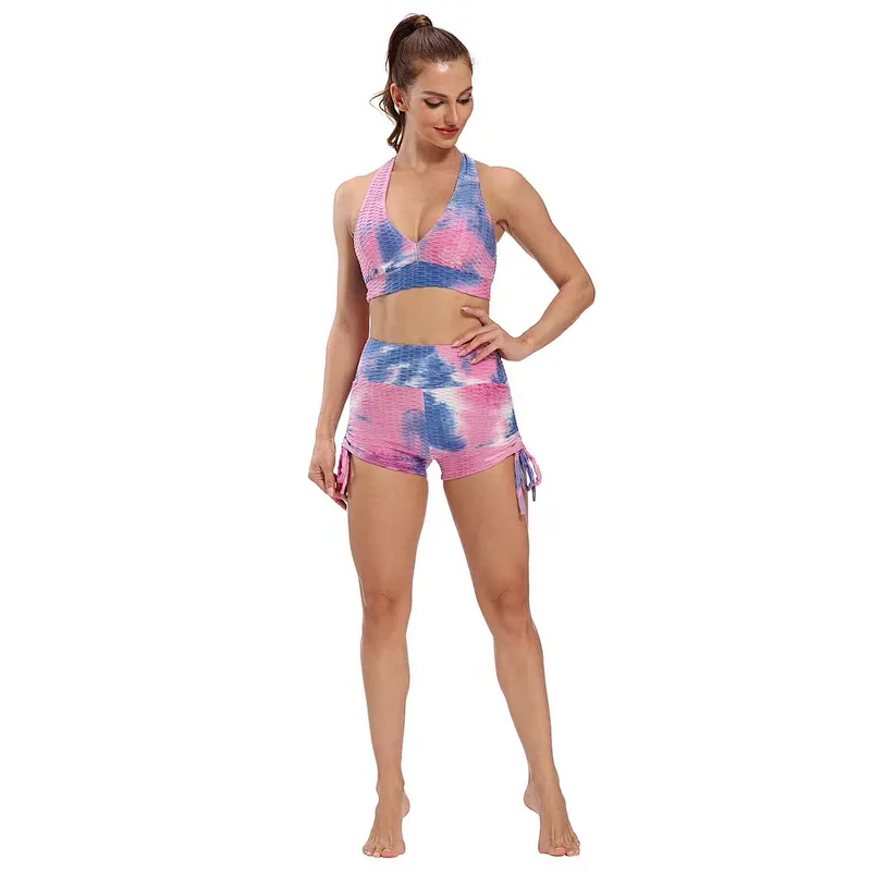 Women's Workout Yoga Shorts, High Waisted Tie Dye Scrunch Booty Shorts Ruched Butt Lift Athletic Running Shorts