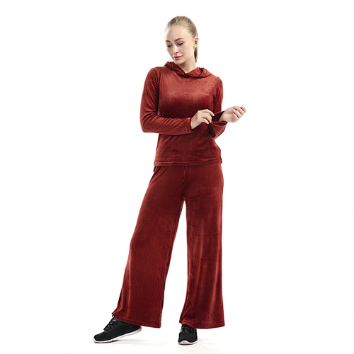 Women's high-waist broad-legged trousers casual pure color