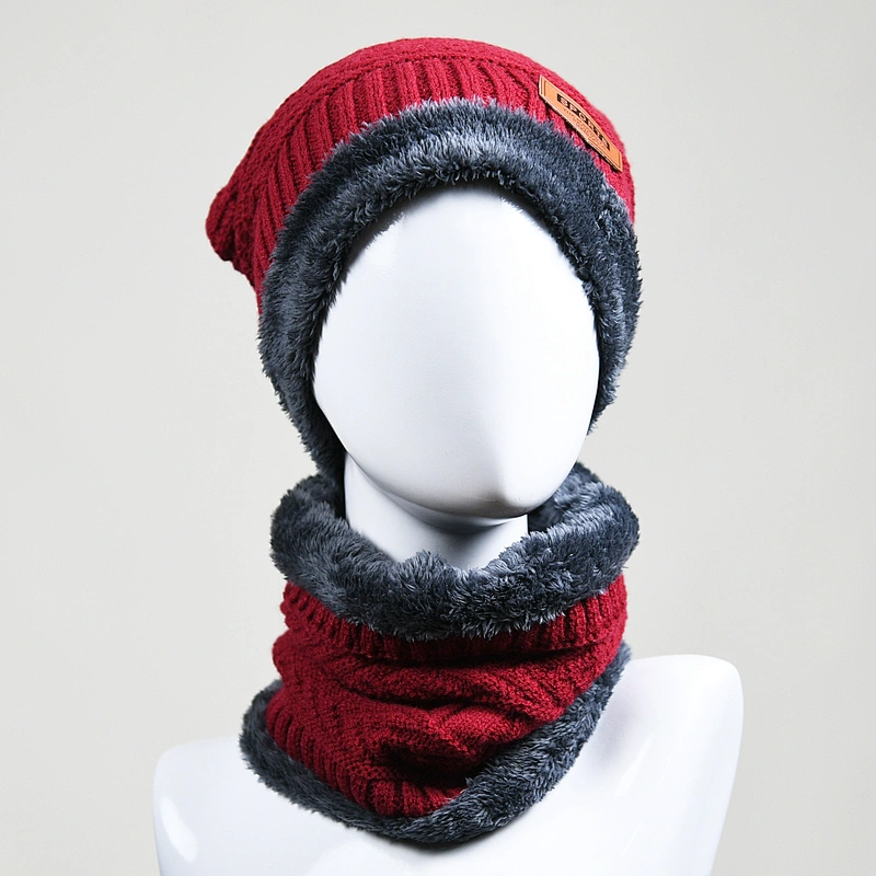 Ladies winter acrylic cabel knitted beanie hat and snood set