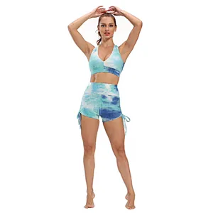 Women's Workout Yoga Shorts, High Waisted Tie Dye Scrunch Booty Shorts Ruched Butt Lift Athletic Running Shorts