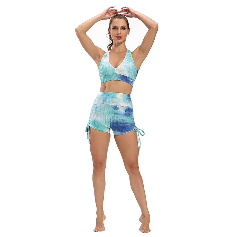 Women's Workout Yoga Shorts, High Waisted Tie Dye Scrunch Booty Shorts Ruched Butt Lift Athletic Running Shorts