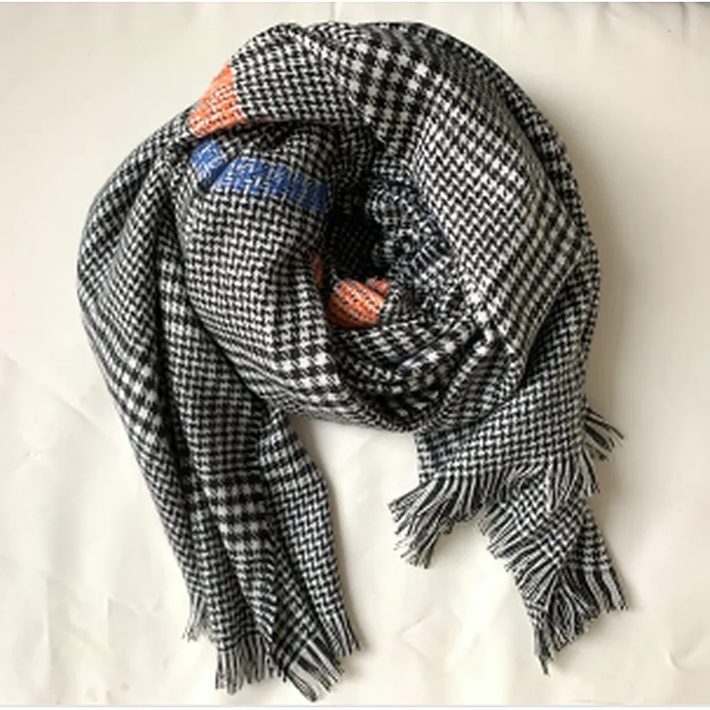 Black and white w bright stripes winter width fashon women acrylic woven scarf