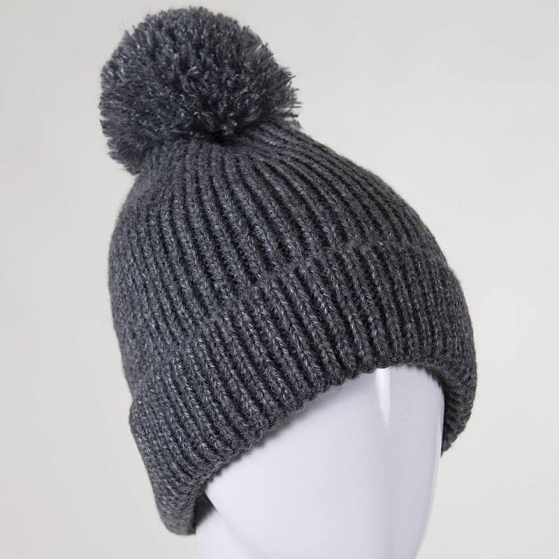 Women 's Wholesale winter custom knitted w pom pom beanie hat