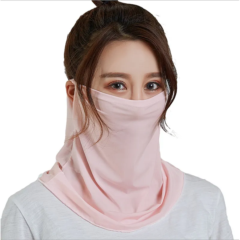 Outdoor Sunscreen Hanging Ear Type Pure Color Silk Scarf With Various Decorative Sunscreen Scarf