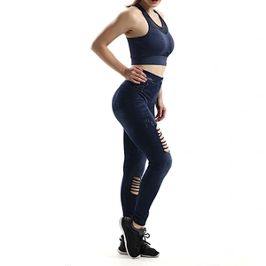 Cutout Ripped Denim Jeans Plus Size Ankle Yoga Pants Workout Tummy Control Skinny Pants Holes Long Tights Trousers