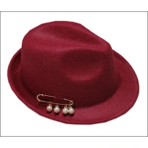 Wholesale Fake Wool Felt Brooch pearl Fedora Hats For Women