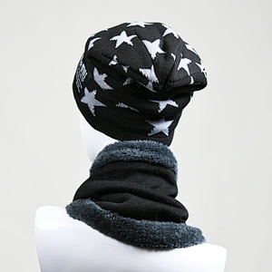 jacquard knitted acrylic w lining beanie hat neck scarf set