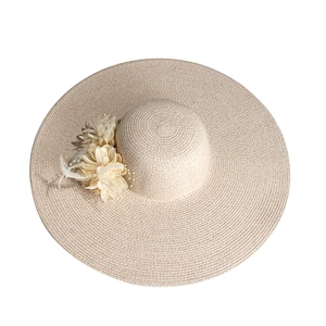 Newest Material Good Price Anti- Sunshine Big Brim Foldable And Breathable Free Sample Two Destachable Floral Pins Decoration