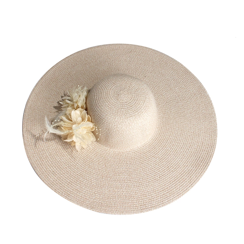 Newest Material Good Price Anti- Sunshine Big Brim Foldable And Breathable Free Sample Two Destachable Floral Pins Decoration