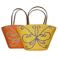 Handmade straw tote bag with squein