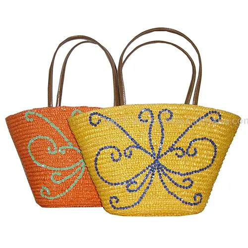 Handmade straw tote bag with squein