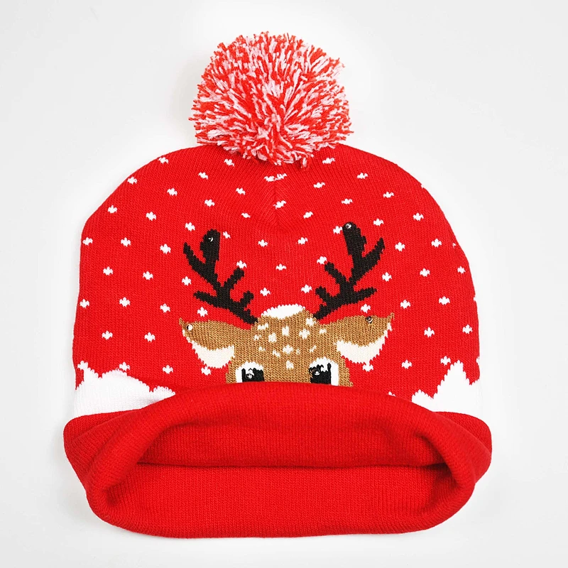 Wholesale Led Lighted Christmas Knit Beanie hat With Pom