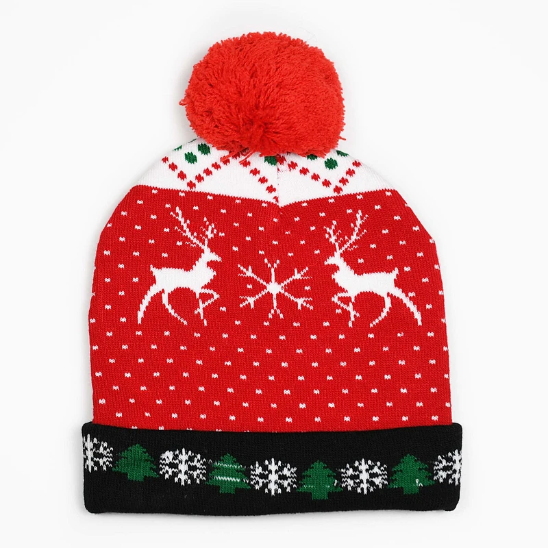 Hot Sale Knit Christmas Custom Winter Jacquard Party Beanie With Led Lights