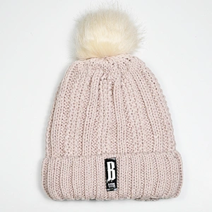 2020 Fashion women 's Wholesale winter custom knitted w fake fur  pom pom beanie hat