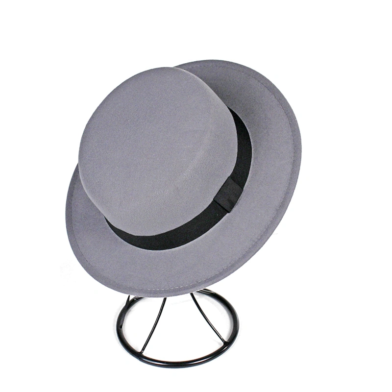 Hot Selling Chinese Wholesale Grey color Felt Boater Ladies Hat with Ribbon Tape