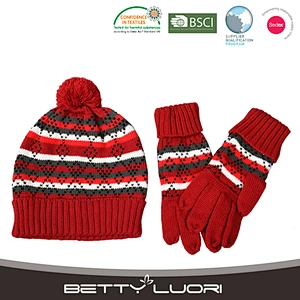 Girls winter knitted red hat and gloves sets