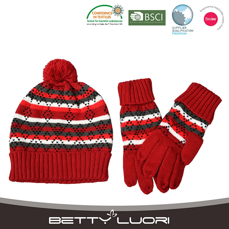 Girls winter knitted red hat and gloves sets