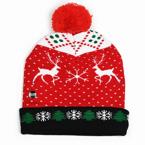 Hot Sale Knit Christmas Custom Winter Jacquard Party Beanie With Led Lights