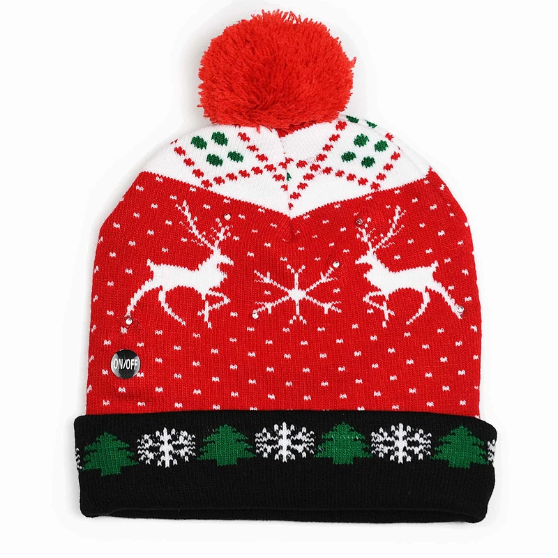 Hot Sale Knit Christmas Custom Winter Jacquard Party Beanie With Led Lights