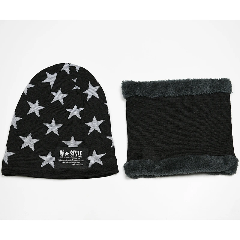 jacquard knitted acrylic w lining beanie hat neck scarf set