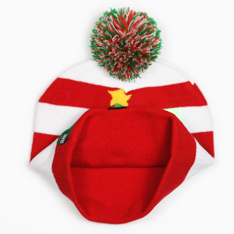 Winter Acrylic Pompom Deer Christmas Holiday Beanies With LED Lights