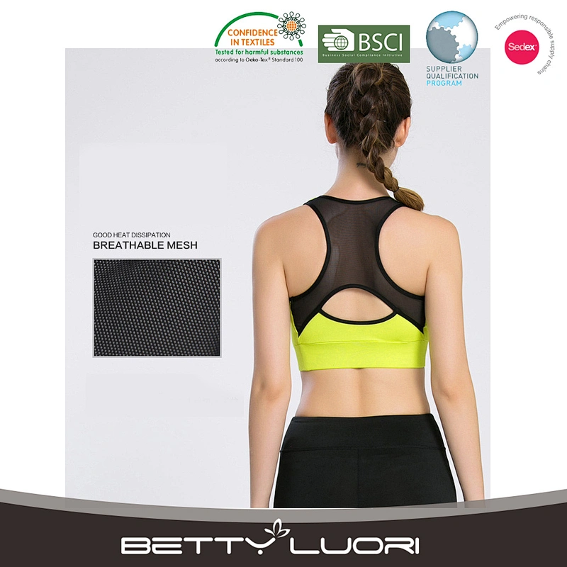 Ladies flexible cheap polyester sport yoga vest elastic mesh insert bar