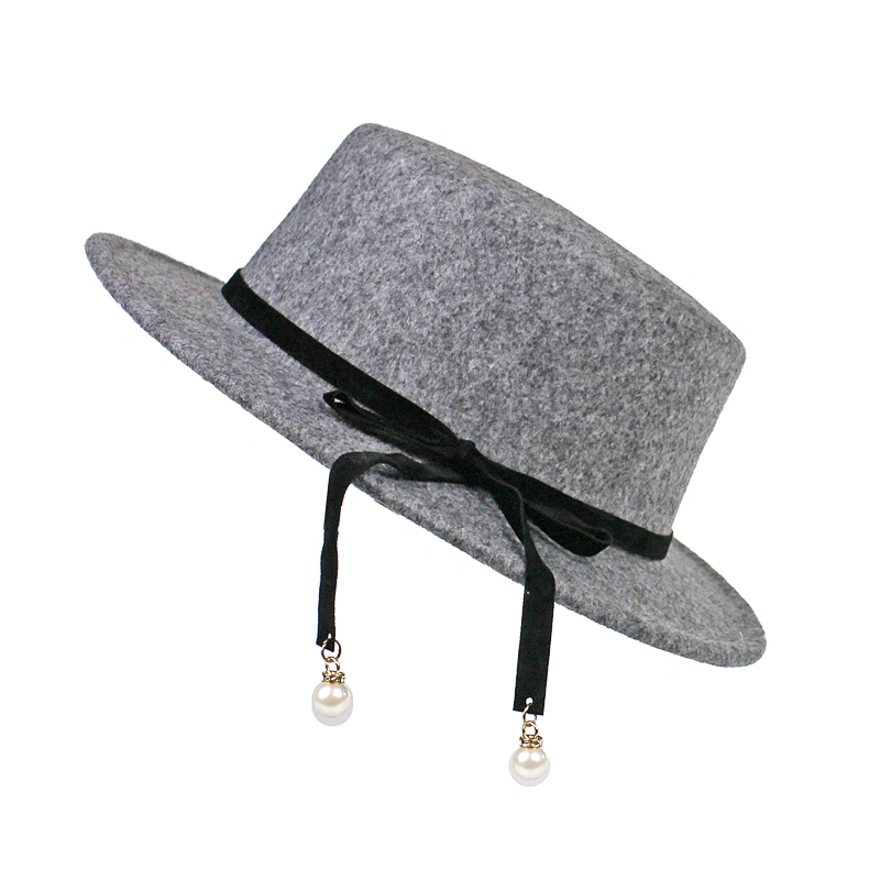 2018 Best Selling Factory OEM Grey Color Boater Polyester Felt Hat