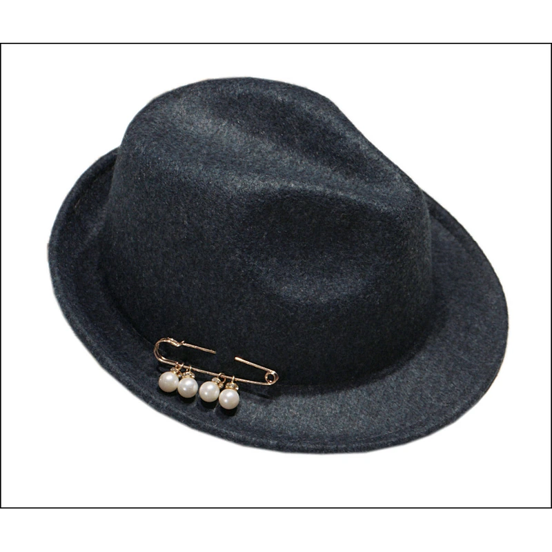 Wholesale Fake Wool Felt Brooch pearl Fedora Hats For Women