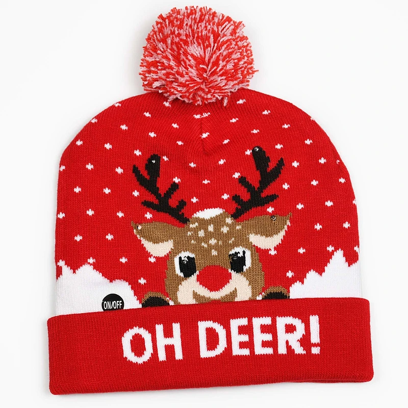 Wholesale Led Lighted Christmas Knit Beanie hat With Pom