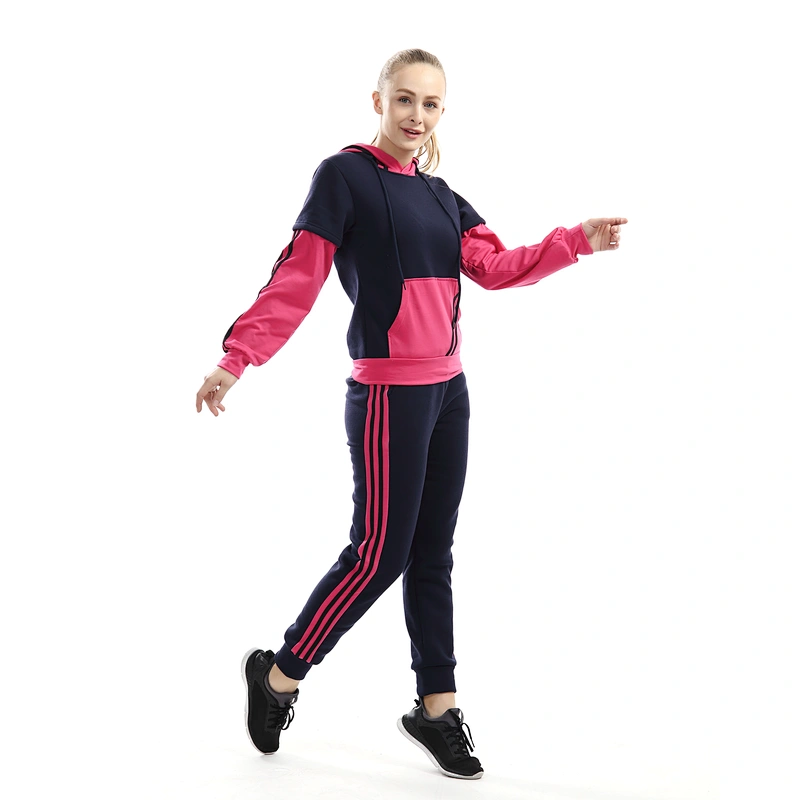 Full Length And Sleeve Loose Casual Contrast Color Woman Fitness Suit