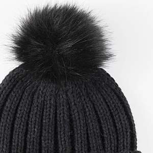 Ladies  knitted acrylic beanie hat w pompom