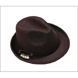 Wholesale Fake Wool Felt Brooch pearl Fedora Hats For Women
