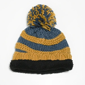 2020 Winter acrylic stripe knitted polar fleece lining beanie hat