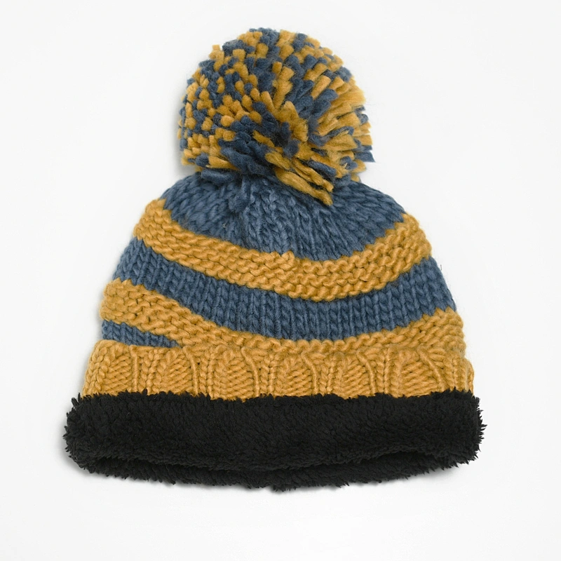 2020 Winter acrylic stripe knitted polar fleece lining beanie hat