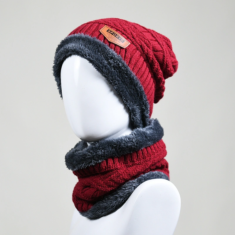 Ladies winter acrylic cabel knitted beanie hat and snood set