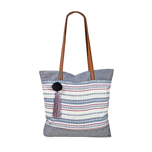 New Designer Woman Fashion Cotton Tote Bag with Tassels